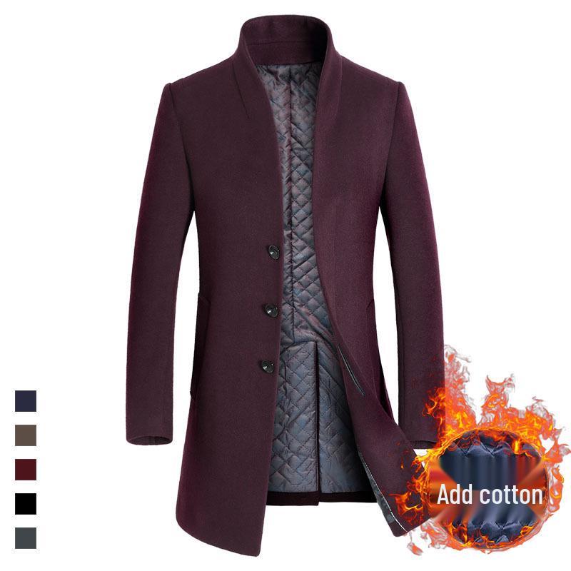 Middle-Aged Men's Korean Style Slim-Fit Woolen Overcoat for Autumn and Winter