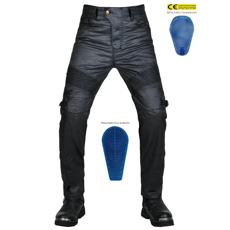 Mens Motorcycle Riding Pants Straight Cut Waterproof Retro Casual Biker Jeans With Extended Silicone Grip