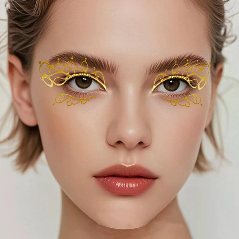 Glitzer Aufkleber Gesicht Eyeliner Tattoo Flash Gold Temporäre Tattoos Wasserdichte Make-up Abziehbilder Für Mädchen Party Musikfestival