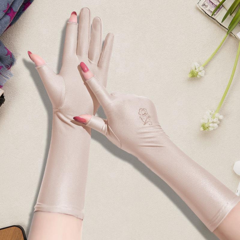 Summer Spring Women Mid-Long Sunscreen Gloves Stretch Anti Uv Slip Resistant Driving Glove Breathable Sun-Protective Sleeve