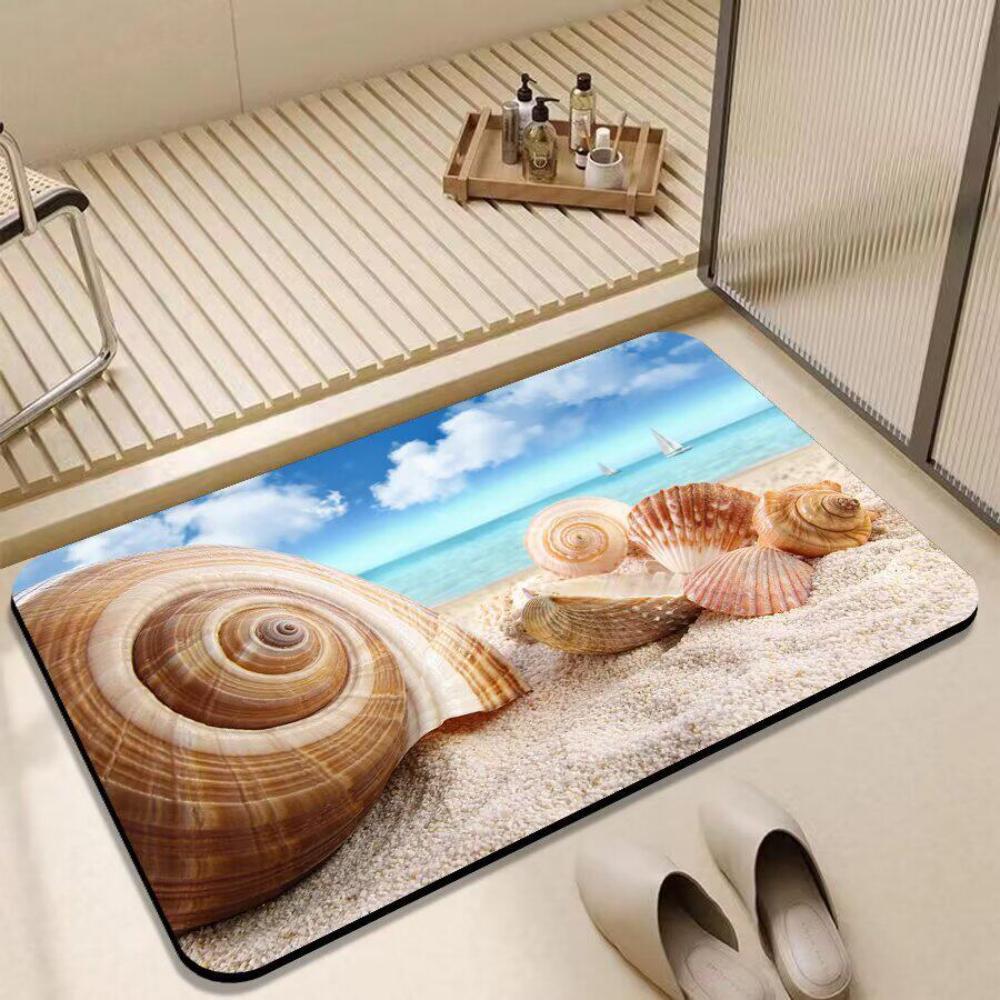 Sky Blue Gold Crack Marble Bath Mat Quick Dry Entryway Rug Natural Stone Golden Line Abstract Minimal Bathroom Floor Mat
