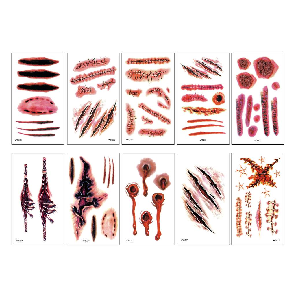 NEW Halloween Wound Scar Tattoo Sticker For Women Men Arm Body Art Tattoo Sticker Waterproof Simulation Wound Scratches Party
