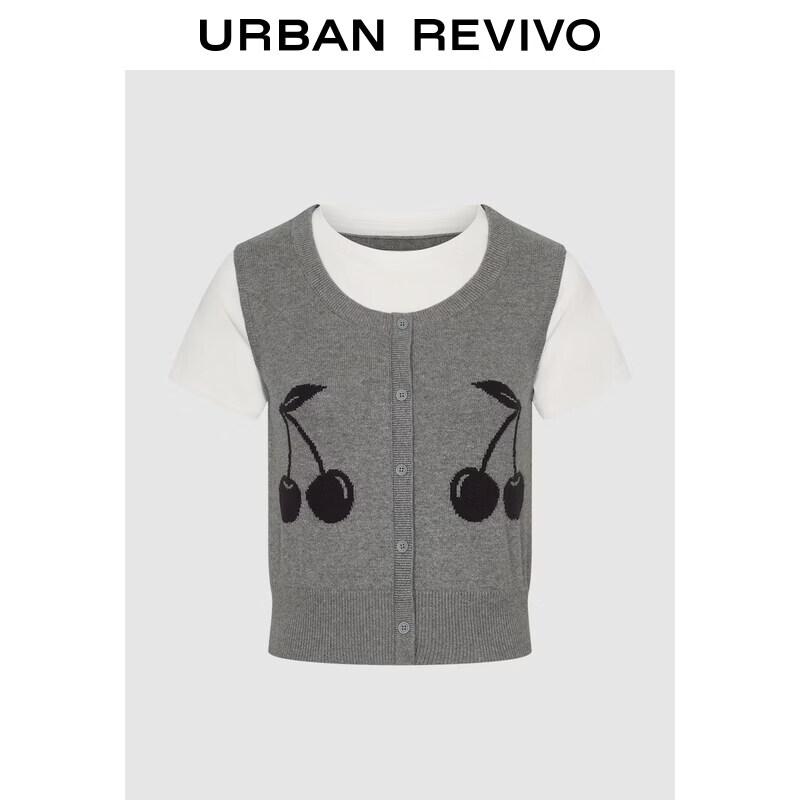 UR2026 Women s Urban Academy Faux Two-Piece Cherry Knit Sweater M