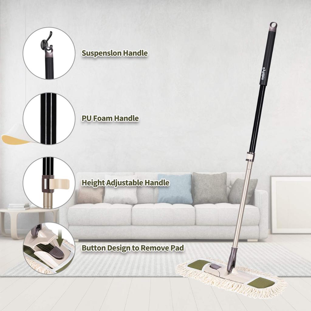 Eyliden Dust Mop with 2 Reusable Washable Pads One Touch Height Adjustable Wet Dry Mop for Floor Push Dust Mop - Replacement, Handle, &