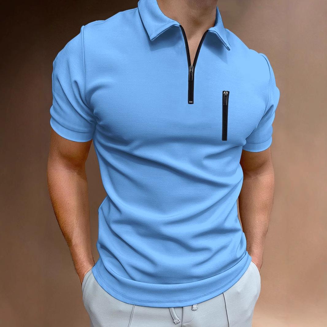 Men S Solid Short Sleeve Polo Shirt With Zipper Casual Summer M