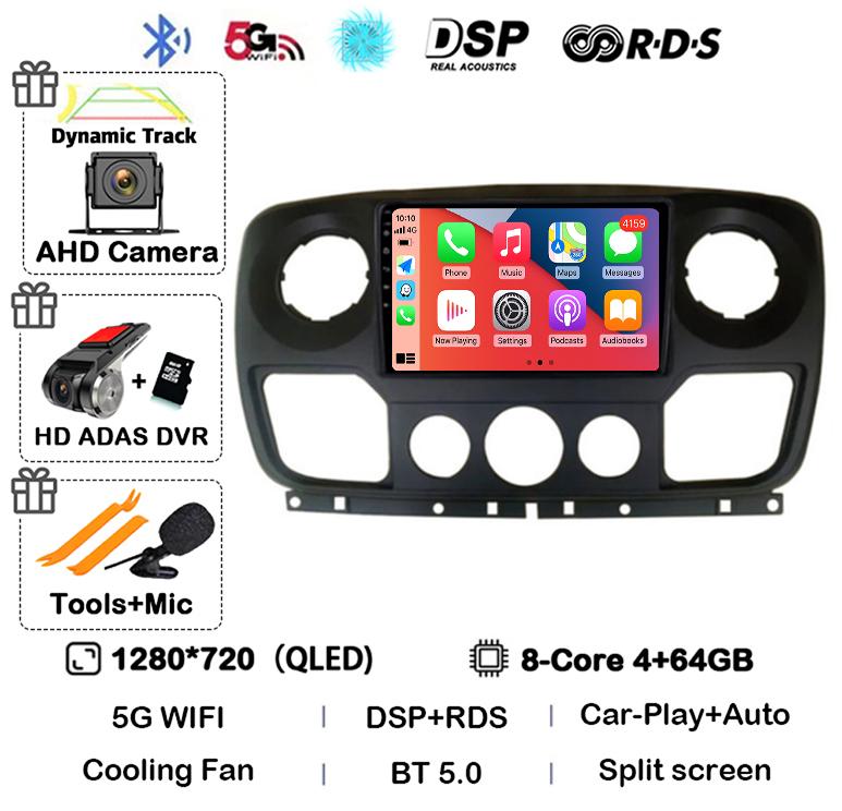 Android 14 Auto Carplay Car Radio For Renault Master Nissan NV400 Opel Movano 2010-2021 Multimedia Video Player GPS Wifi+4G QLED