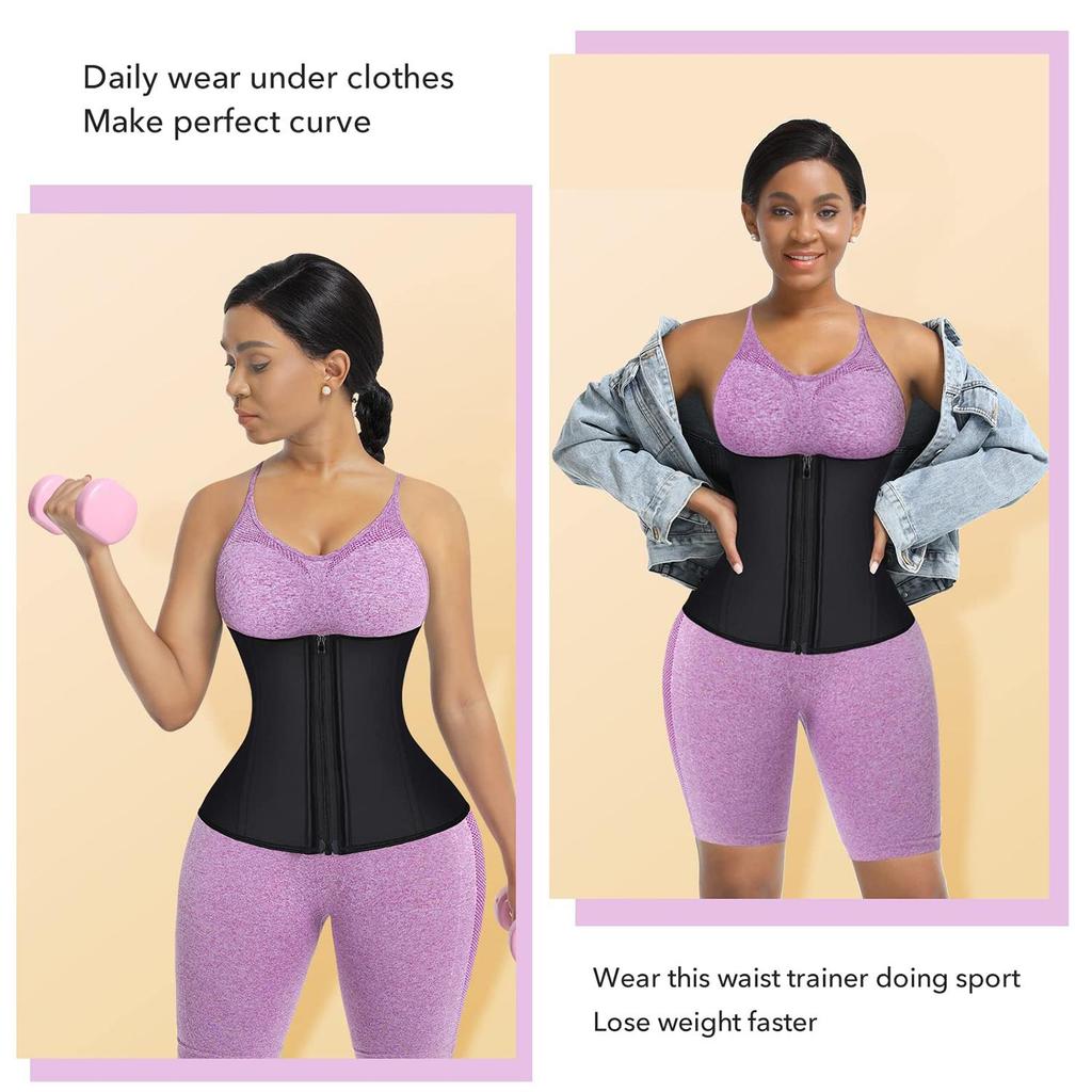 Waist Trainer for Women Latex Underbust Waist Corsets Cincher Plus Size Workout Girdle Body Shaper Zipper