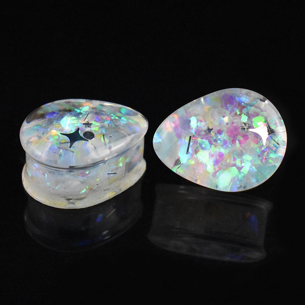 Une paire d'écarteurs d'oreille acryliques brillants en forme de larme de 8 à 50 mm, plugs tunnels, dilateurs d'oreille, bijoux de piercing corporel