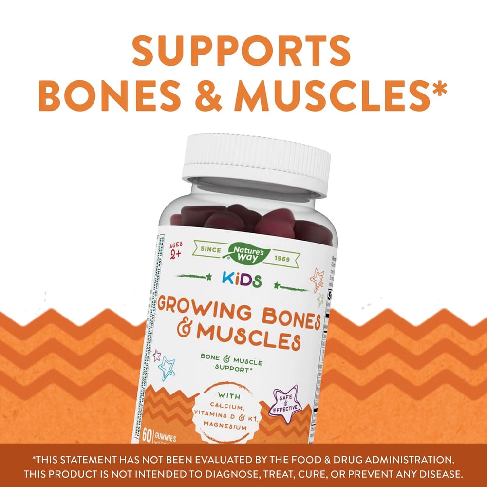 Nature's Way Kids' Bone & Muscle Growth Wildberry Gummies for Ages 2+, 60 Count