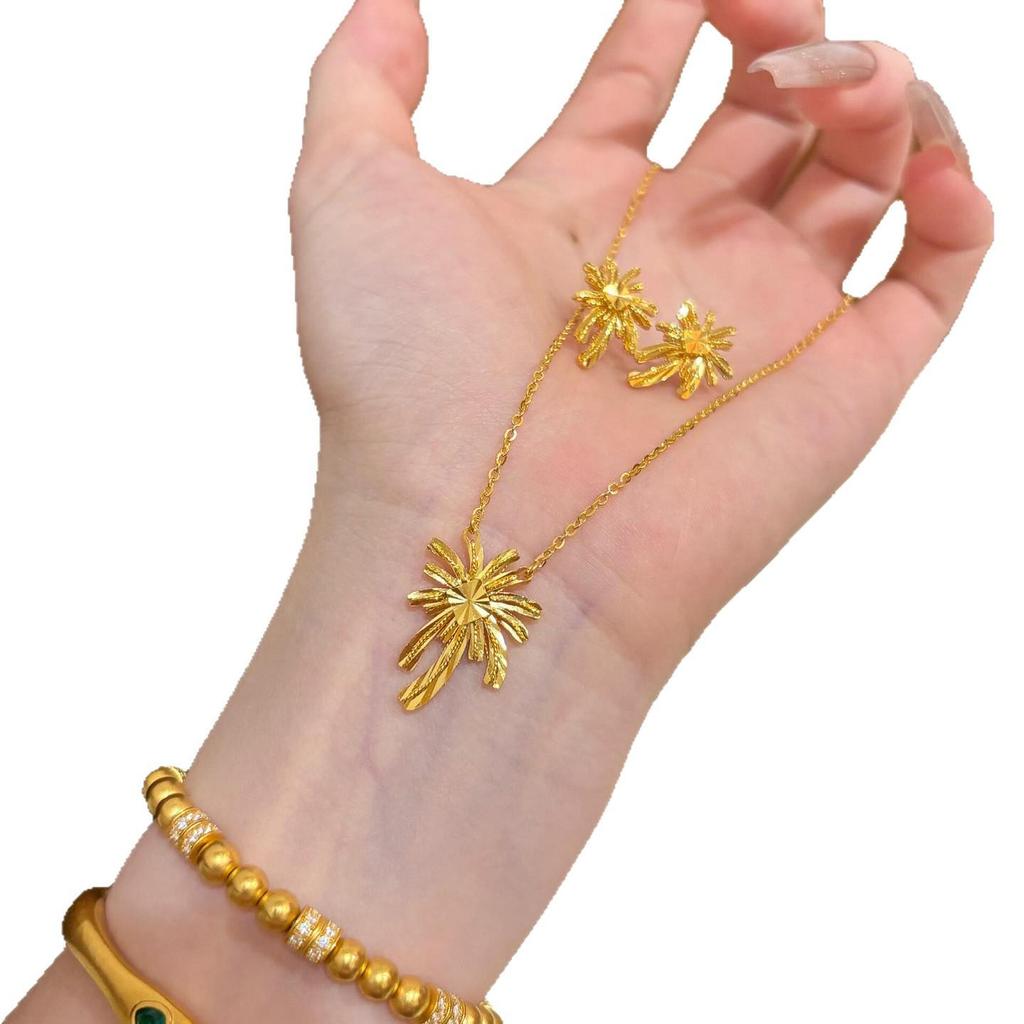 24k Gold Plated Flower Earrings & Necklace Set: Elegant Luxury Jewelry for Women