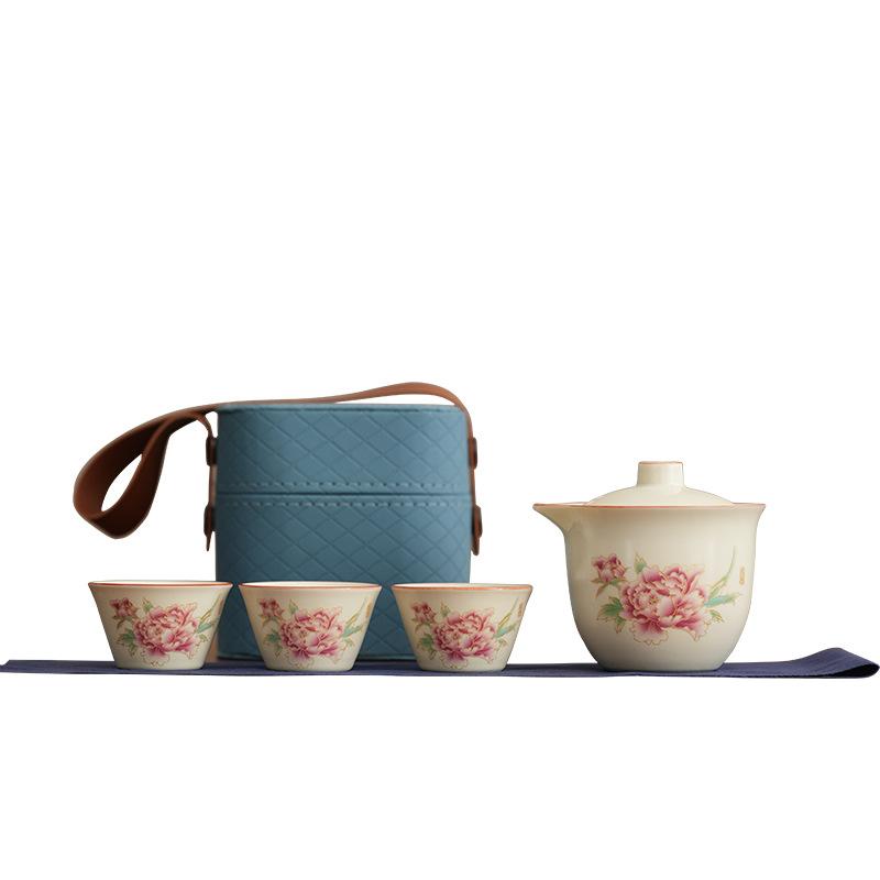Nationalstil Pfingstrose Ru Ofen Reise-Teeset Outdoor tragbar Qingyun Kuaike Tasse Geschäftsveranstaltungs-Souvenir fester Druck