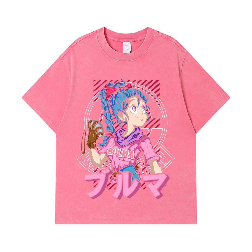 275 GSM Washed T-shirts 100% Cotton Dragon Ball V17 Bulma Print Unisex Heavy Cotton T Shirt