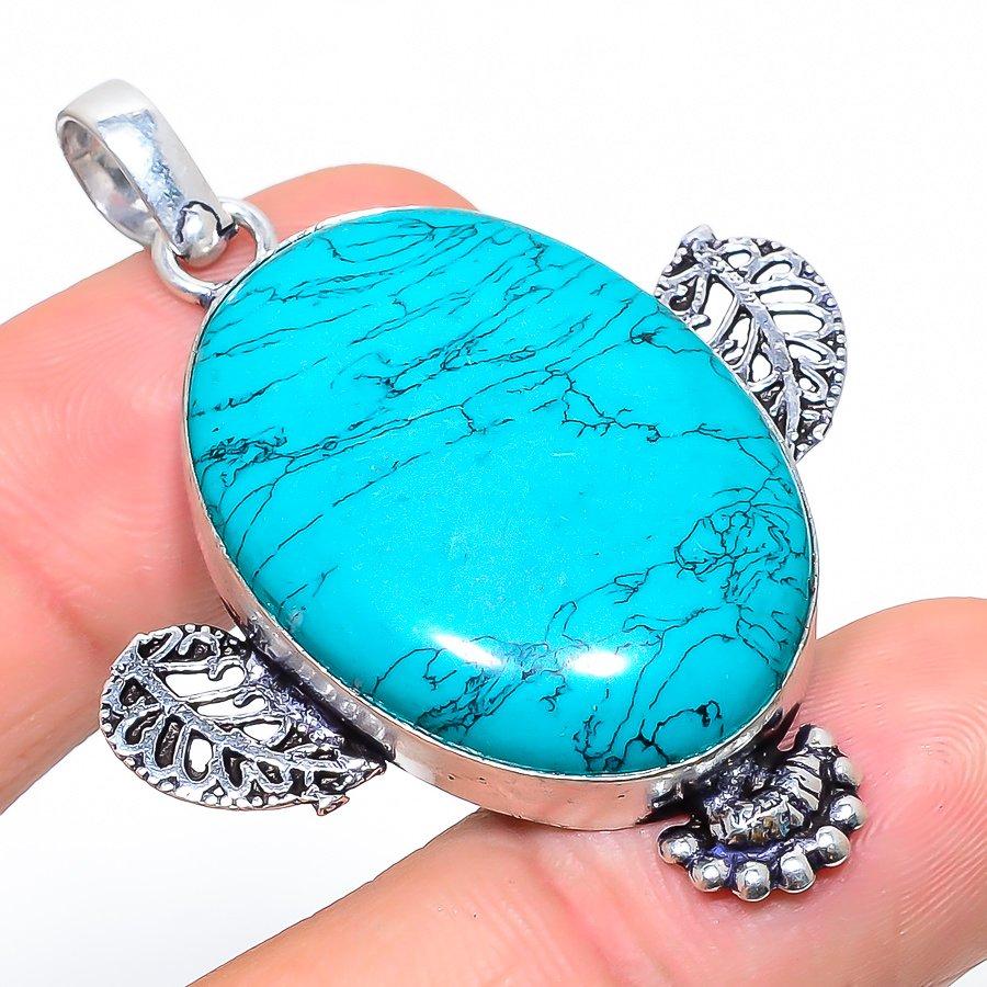 

Подвеска ручной работы из стерлингового серебра 925 пробы с натуральной бирюзой Santa Rosa 2,09 дюйма R8f23