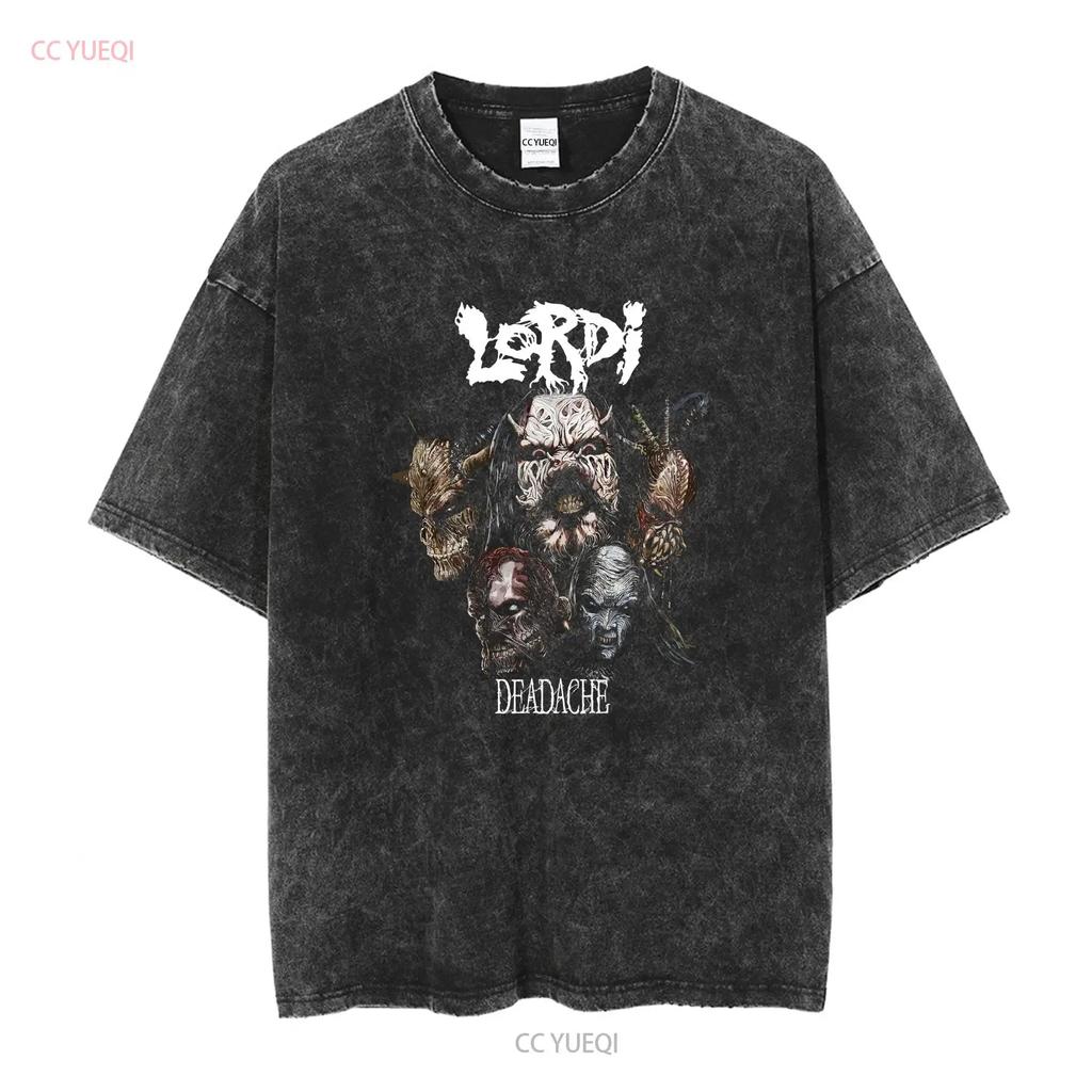 Lordi Deadache 90s 00s Concert Tour Metal Band Black T Shirt faded vintage Washed Breathable Unisex Soft streetwear Casual