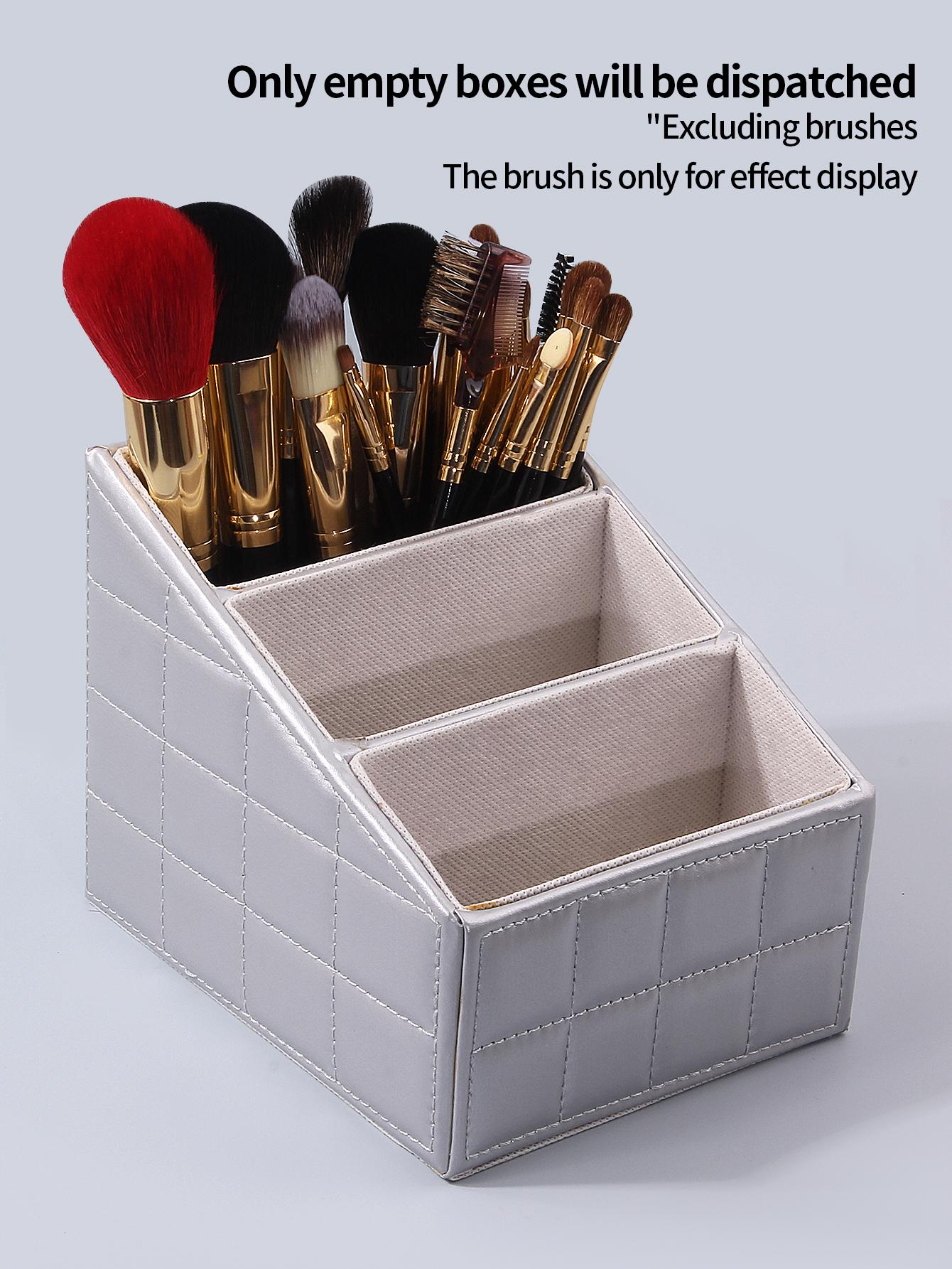 

Large capacity PU makeup brush storage box High-end dresser Office stationery storage box stepped three-layer storage tools