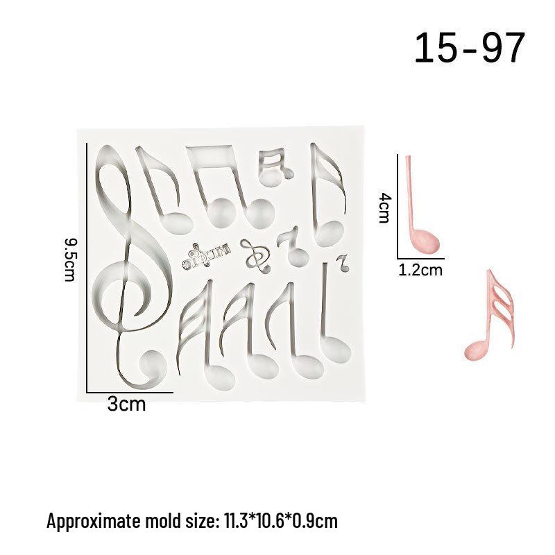Music Theme Guitar & Notes Fondant Silicone Mold for Cake and Chocolate Decoration