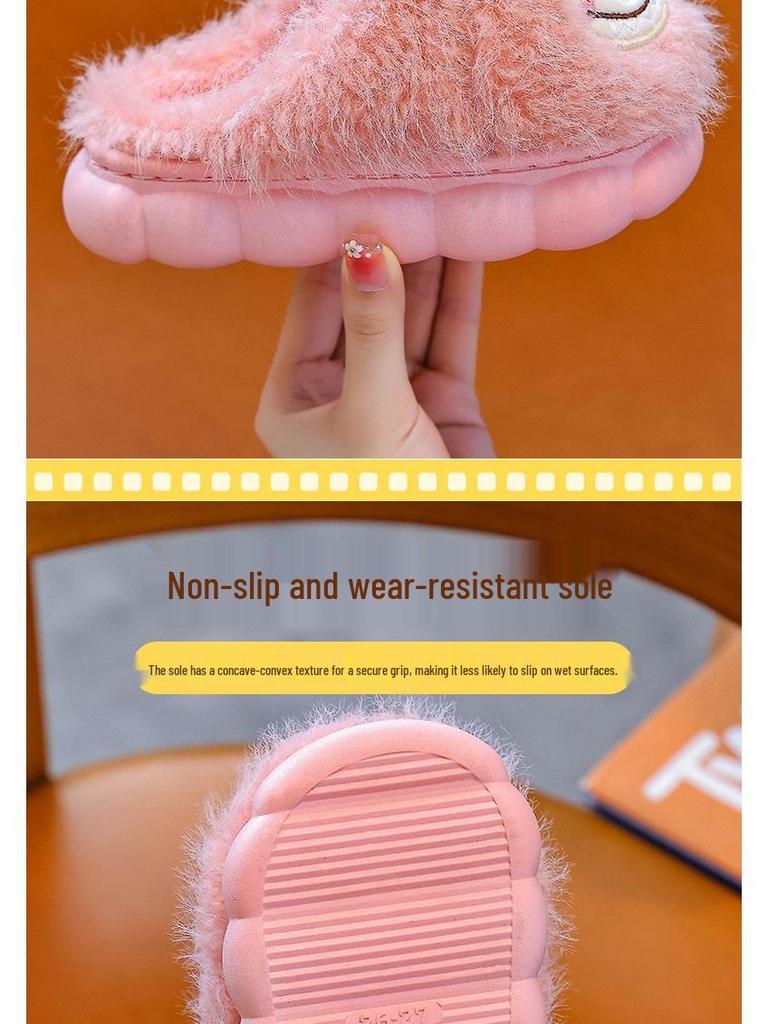 Boys' and Girls' Cozy Winter Slippers - Thick-Sole, Non-Slip, Plush Velvet, Indoor Warmth