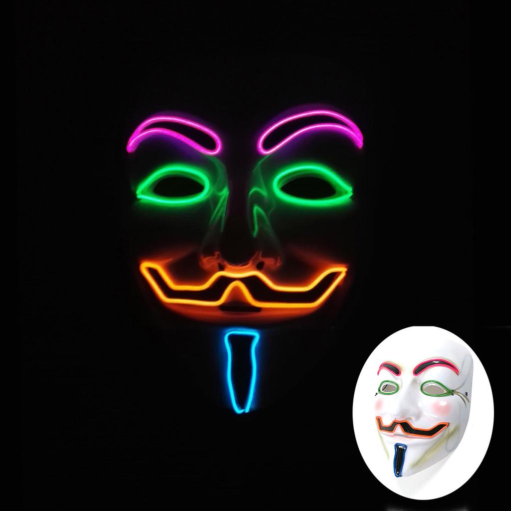 Halloween Glowing V Mask EL Wire Neon Light Up Anonymous Mask Cosplay Horror Luminous Mask for Man Women Haunted House Props