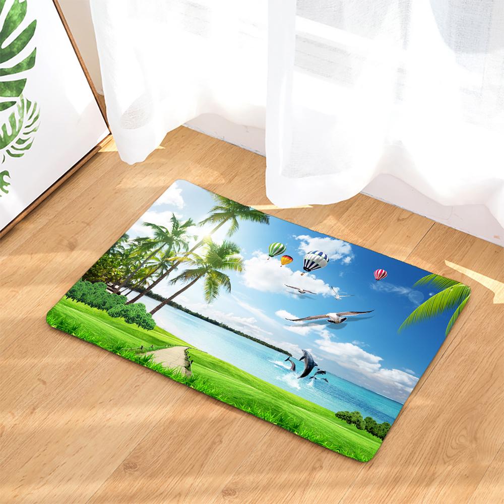 Sea Beach Palm Tree Scenery Decoration Kitchen Door Mats 40x60 Flannel Carpet Doormat Indoor Floor Bathroom Anti-Slip Rug