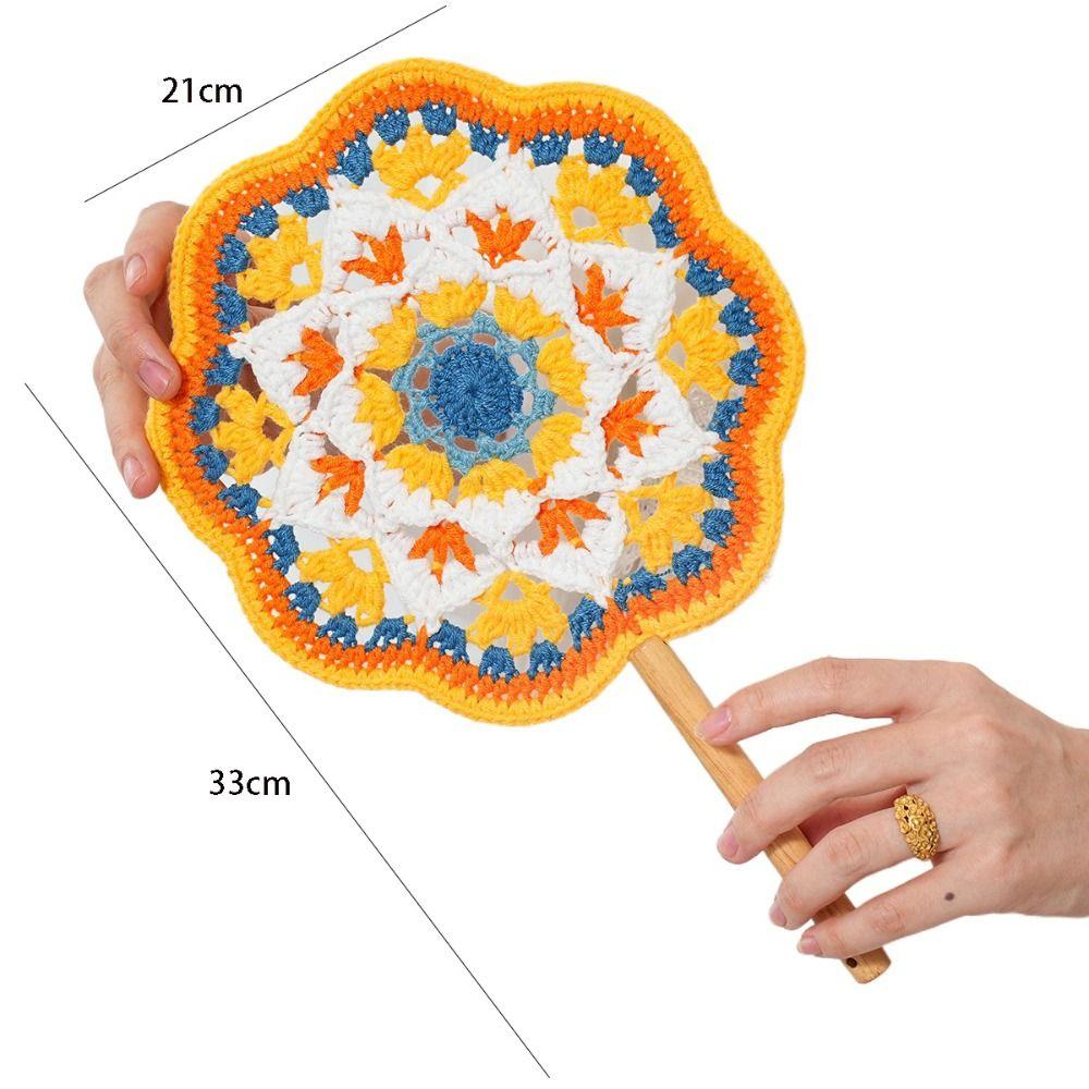 Yarn Hand Cranked Fan Handmade Decorative Craft Fan Crocheted Antique Style Fan  Women
