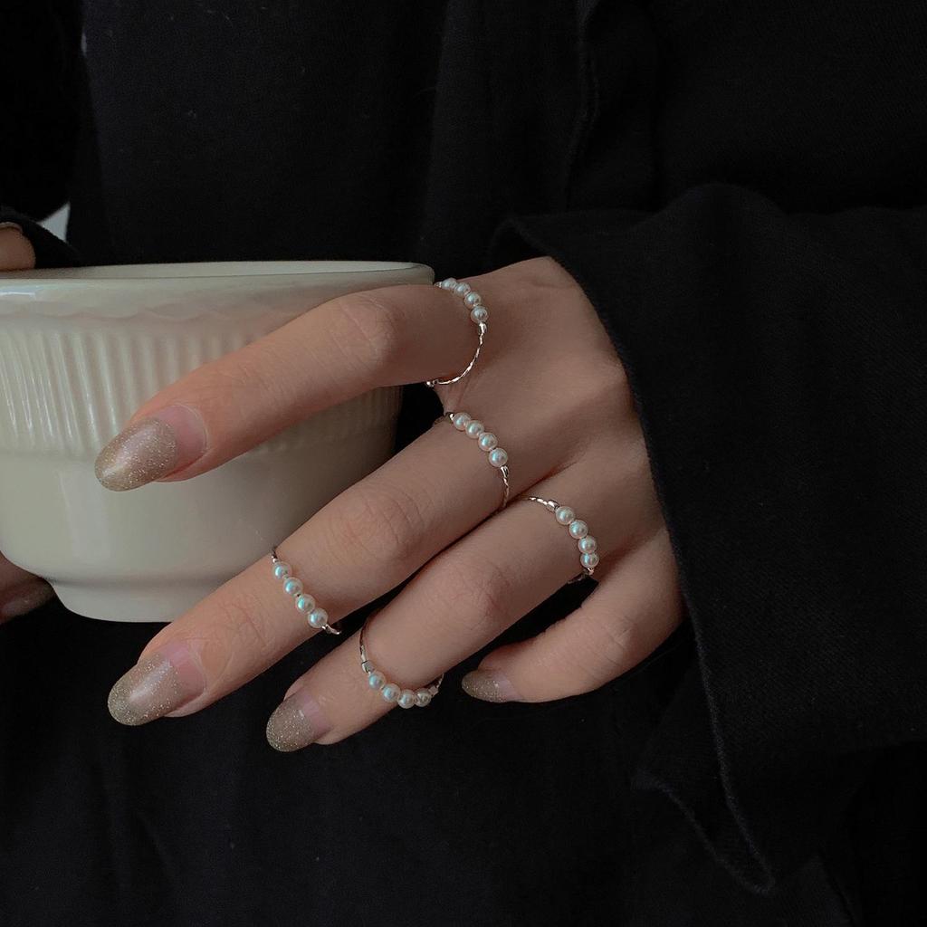 Trendy Japanese-Korean Faux Pearl 925 Silver Open Ring - Retro, Simple Design for Women