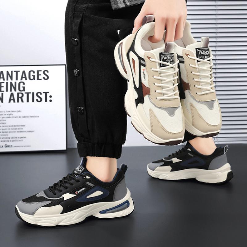 Fashion 2025 New Men's Breathable Mesh Sneakers Korean Style Youth Chunky Shoes Trendy Versatile Casual Streetwear & Athletic Platform