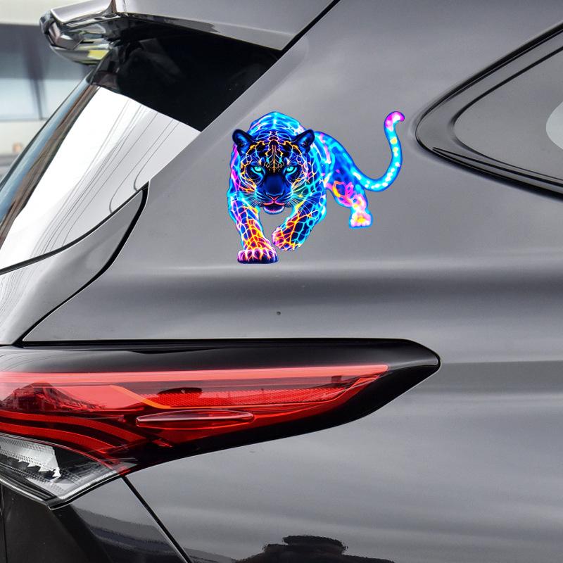 Vibrant Neon Leopard Motorcycle Decals Waterproof Sunproof Stickers for Scooter Fuel Tank Laptop Car Window DIY Decor