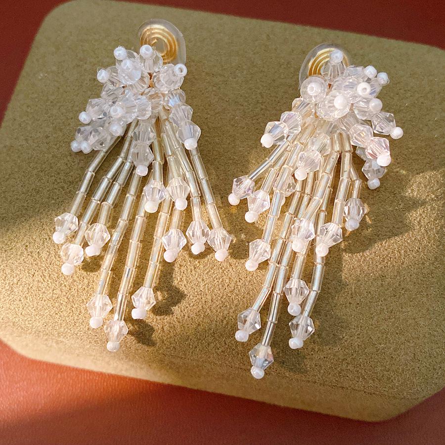 Glass Flower Tassel Ear Cuff - Non-Piercing, Elegant, Lightweight, Versatile Ear Jewelry