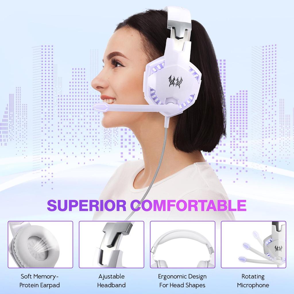 Casque Gaming Circum-Aural Inzhuo G2000 avec Microphone, Basses Profondes pour Musique sur Ordinateur Portable/de Bureau