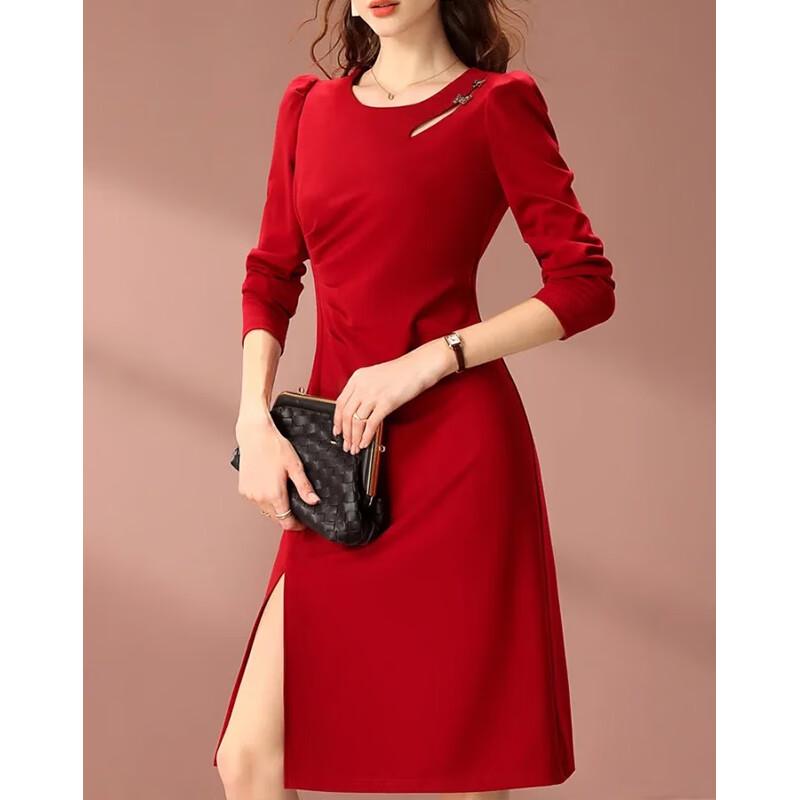 Rochie Midi Elegantă cu Mânecă Lungă și Decolteu