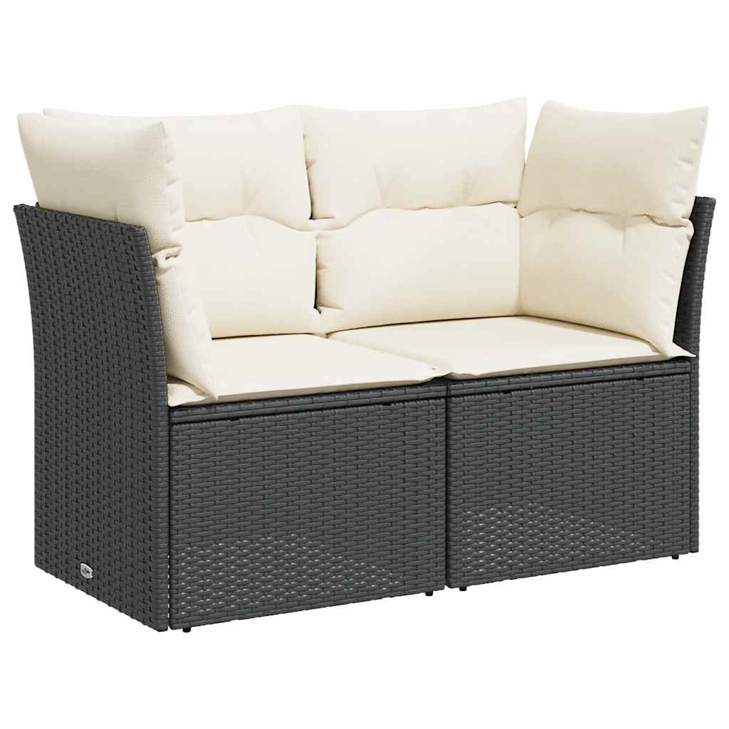 Vidaxl Garden Sofa With Cushions, 2-Seater, Black, Poly Rattan