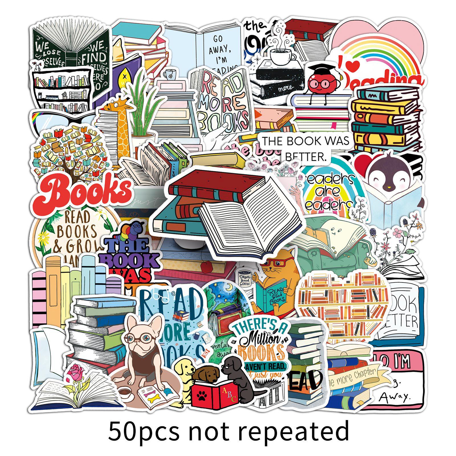 

50pcs Cute Cartoon Reading Stickers: Creative INS-Style Graffiti & Milk Tea Cup Decorations