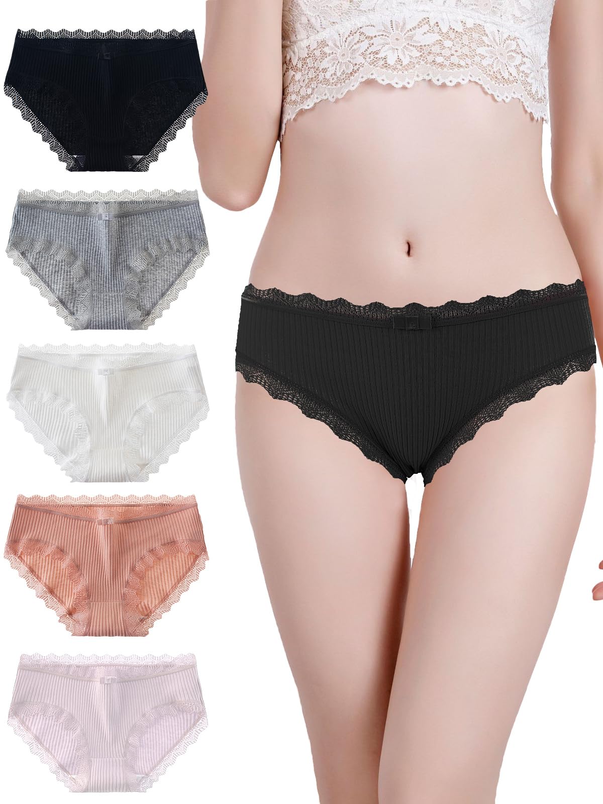 

FEIRDIYA Набор кружевного женственного стиля с удобными трусиками, нижнее белье, 5 штук, женские трусики, хлопок, бантик, милый, дышащий, набор, влагоотводящий,