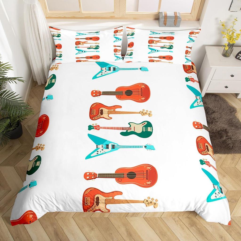 Music Fans Print Duvet Cover Twin Full Music Theme Comforter Cover Singer Fan White Bedding Set for Birthday Valentines Day Gift