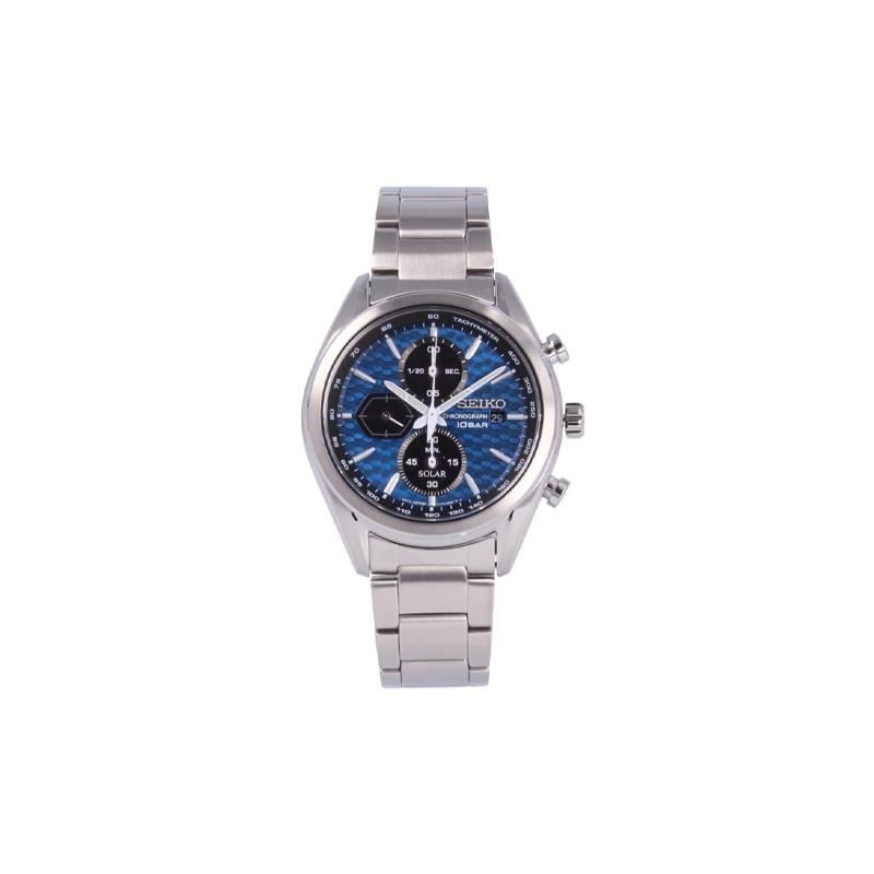 SEIKO 100 meters waterproof solar Quartz Steel Strap men s watch blue dial SSC801P синий