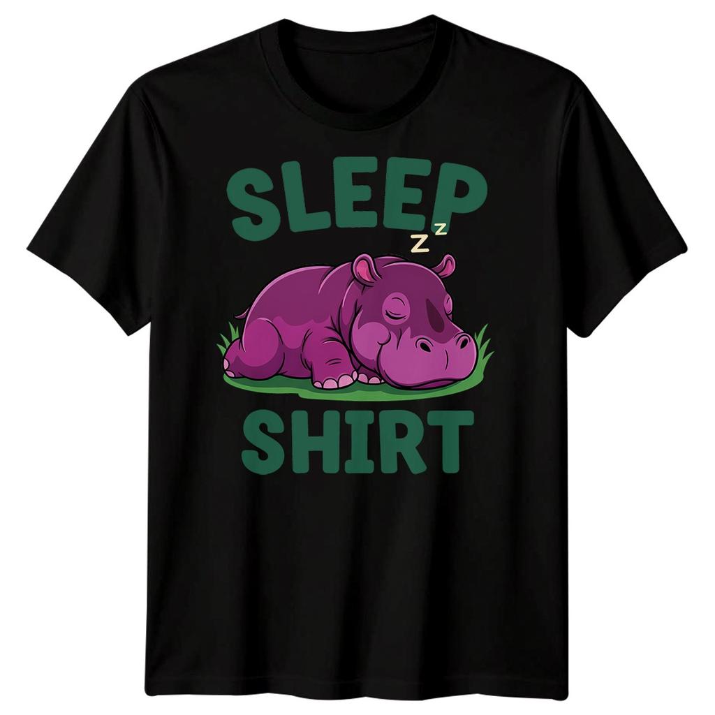 Sleep Shirt Hippo Unisexs T Shirt Cartoon Animal