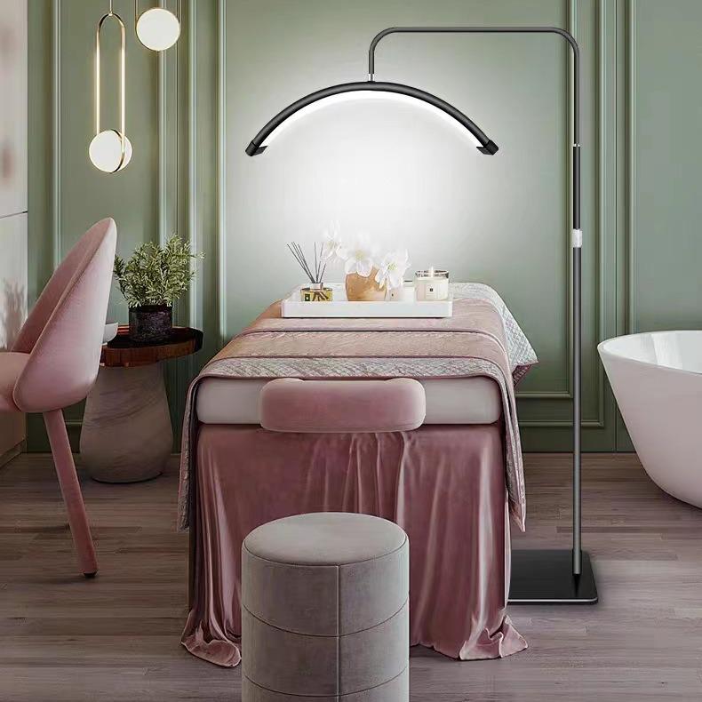 24-inch Half-Moon LED Beauty Lamp for Embroidery, Nail Art, Eyebrow & Eyelash Application - U-Shaped, Floor-Standing Eye Protection Fill Light