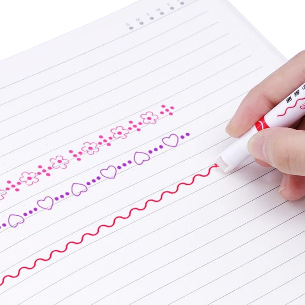 OptiPro Curved 6 8 Dual Color Roller Heart Floral Wavy Office Writing Gift Water-Based Pens, Types, Colors, Tip, Pens, Highlighter, Stamp, Lines,