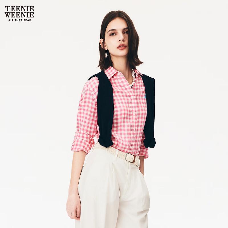 Teenie Weenie Women's Plaid Linen Long Sleeve Shirt