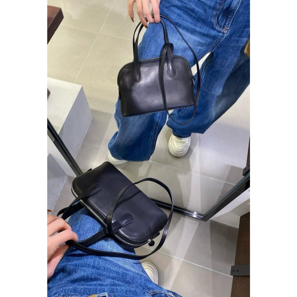 Niche first-layer cowhide minimalist 2026 new spring and summer shell bag single shoulder crossbody portable commuter bowling bag