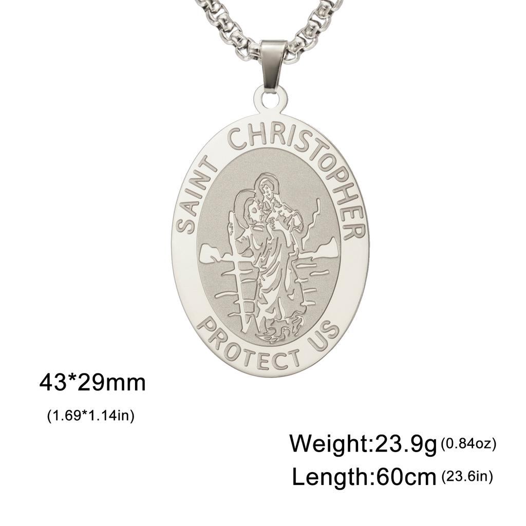 LIKGREAT Religious ST.Christopher Protect Us Medal Necklace Stainless Steel Catholic Saint Amulet Pendant Jewelry