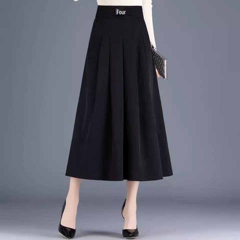 

Autumn/Winter High-Waist A-Line Wool Skirt for Middle-Aged Women - Slimming Wide-Hem Pleated Skirt S (85-95 lbs)