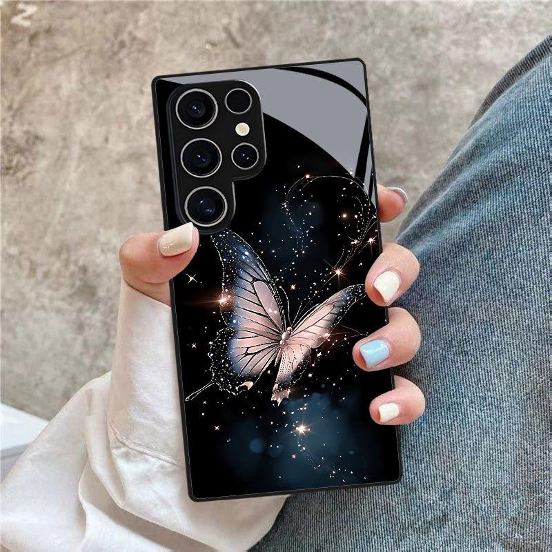 Traum Schmetterling Exquisit Luxus High-End Handyhülle Glas TPU Handyhülle für Samsung Galaxy S26 S25 S24 S23 S22 S21 FE, Ultra, Plus
