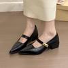 Internet celebrity explosion shallow mouth high heels are not tired feet buckle thick heel single shoes pointed temperament Mary Jane shoes
