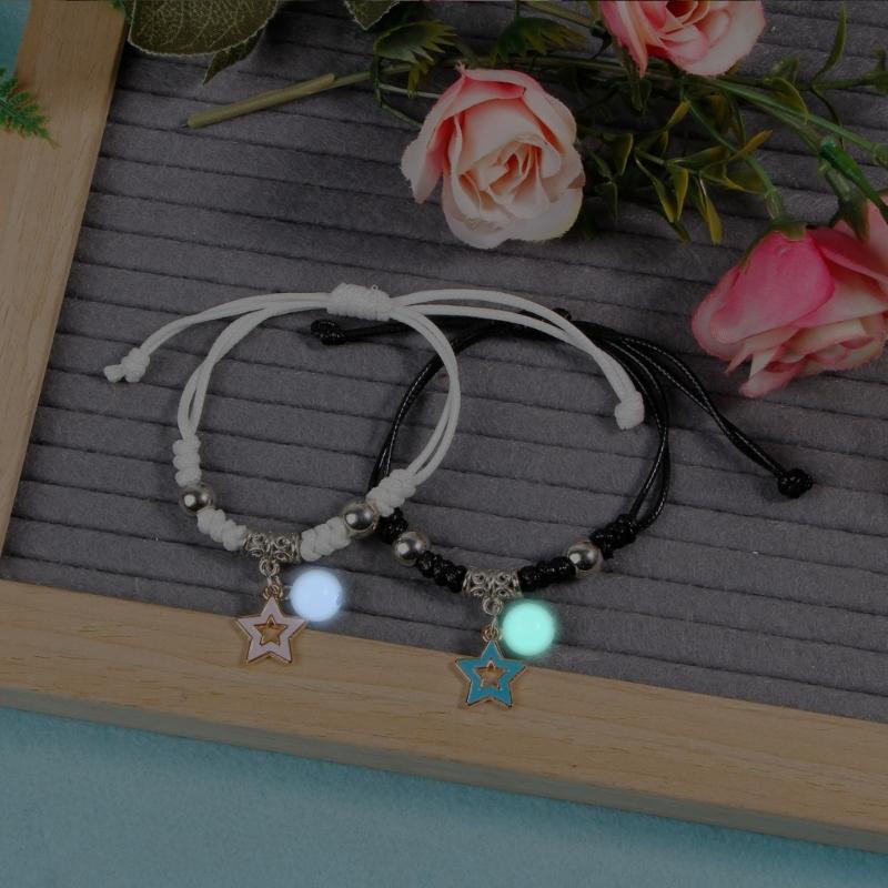 2 Pcs Braided Rope Bracelet Luminous Bead Charm String Bracelet Adjustable Friendship Couples Bracelets Jewelry