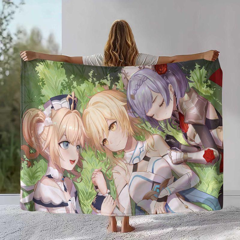 Classic Game Genshin Impact Cartoon Flannel Blanket,Ultra Soft Warm Plush Throw for Home Bedroom Bed Sofa Cover Office Camping