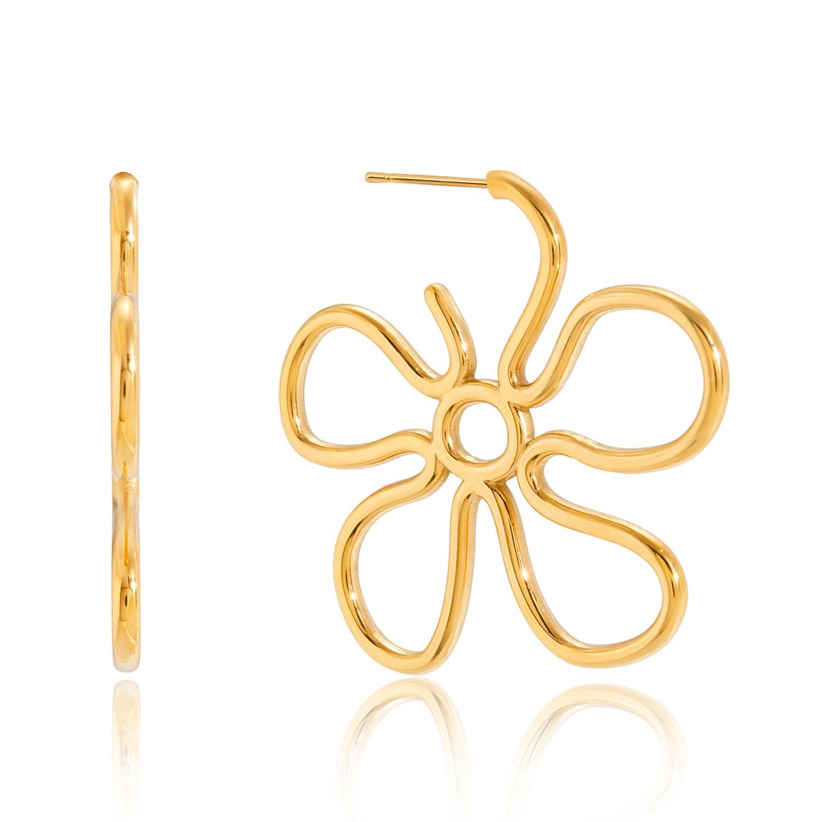 

Yori Openwork Flower Geometric Stud Earrings 18K PVD Plated Metal Waterproof Women Daily Popular Fashion Jewelry Gift