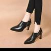 Side Zip Block Heel High Heels Women's Autumn Fashion Pointed Toe Printed Non-Slip Wear-Resistant Single Shoes