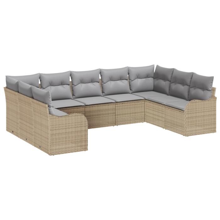 Ensemble de canapé de jardin 9 pièces vidaXL avec coussins en poly rattan beige, Canapé de jardin 2 places vidaXL avec 3345860