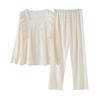 Sweet Polka Dot Lace Trim Princess Pajama Set for Women - Long Sleeve